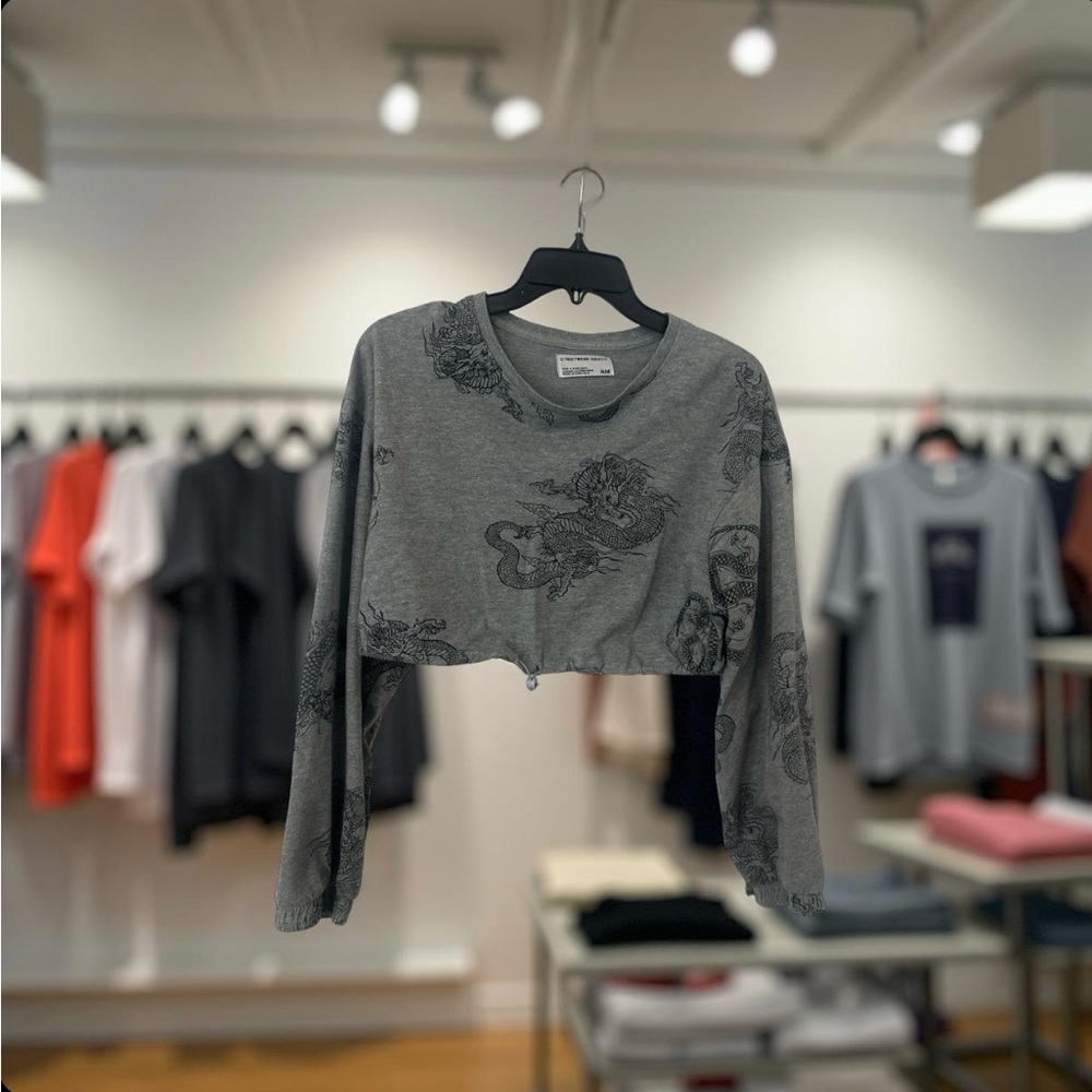 Gray Crop Sweatshirt Top
